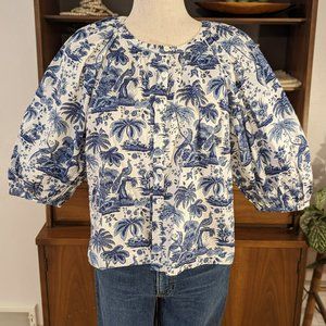 STAUD Dill Balloon-sleeve Tropical-print Blouse Medium